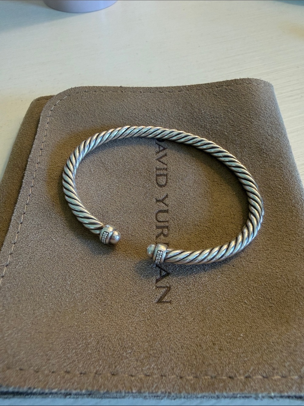 David Yurman Twisted Cable Open Cuff Bracelet in Silver Tone
